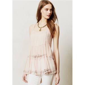 NWT Anthropologie Casmilla Beaded Cami By Vanessa Virginia in Soft Pink sz. 0P